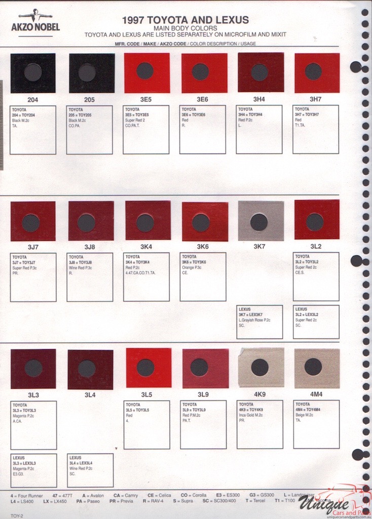 1997 Toyota Paint Charts Akzo 2